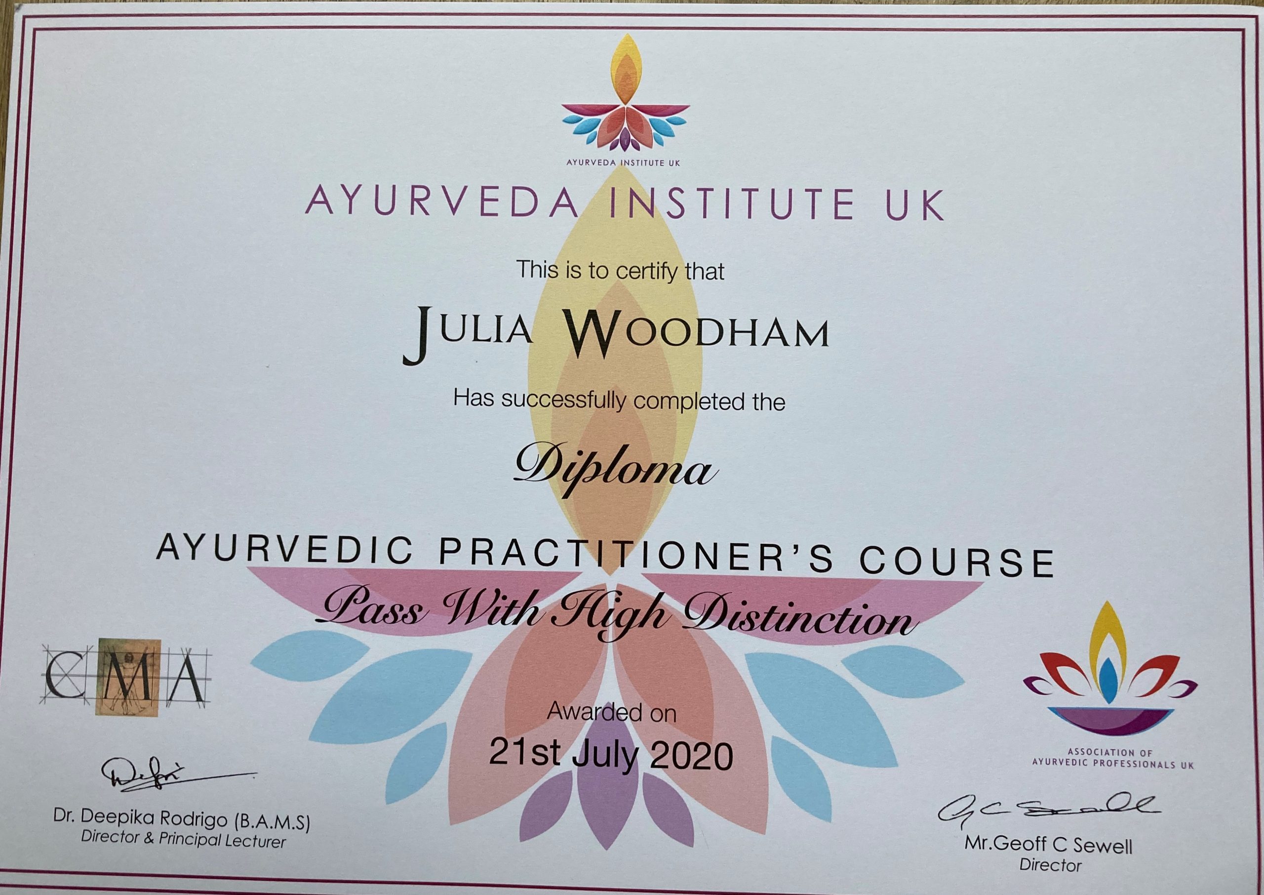 I passed my year 2 Ayurveda exams with a High Distinction